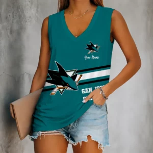 Limited Edition – Customized NHL San Jose Sharks Women’s V-Neck Tank Top
