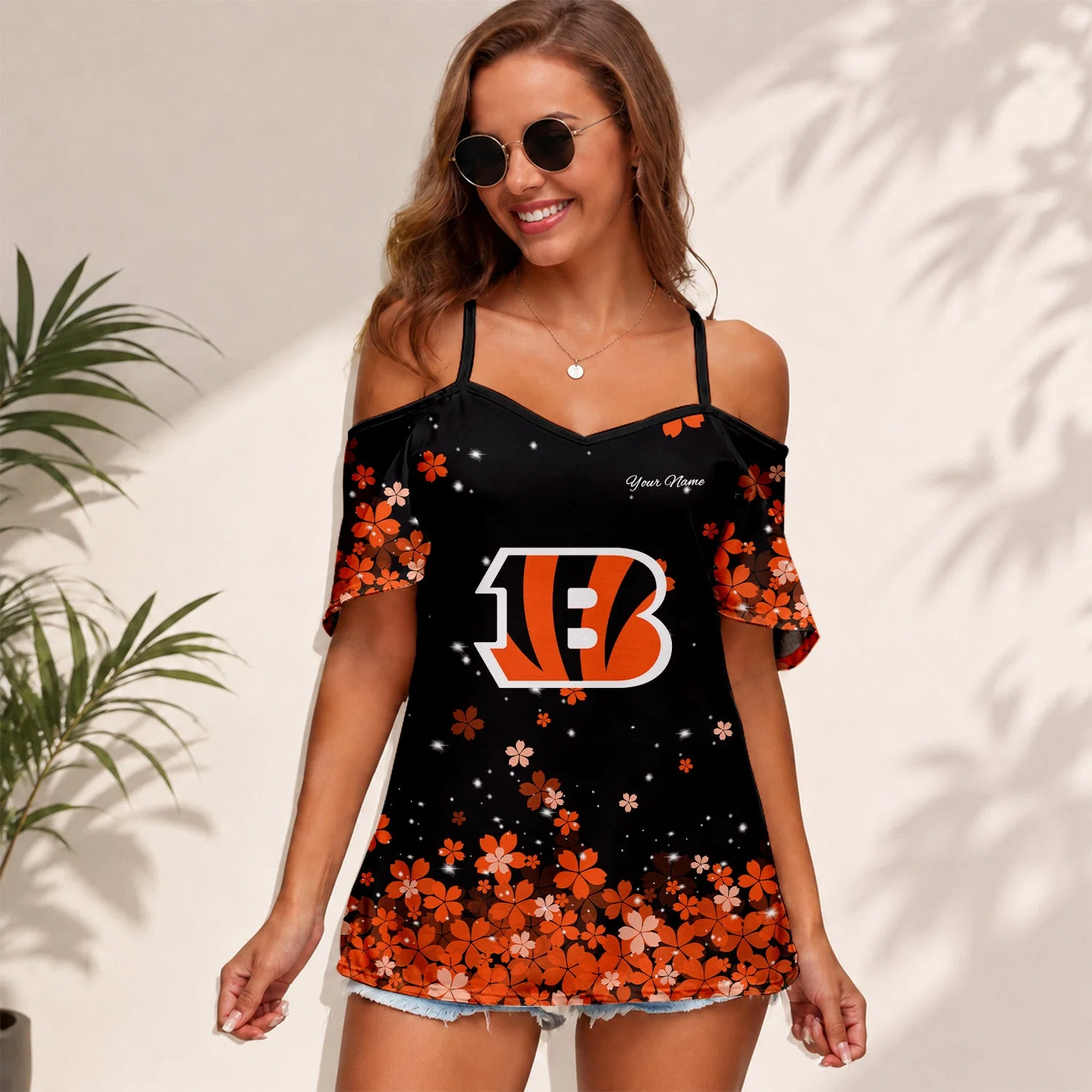 Limited Edition – Customized NFL Cincinnati Bengals Women’s Strappy Off-Shoulder Top