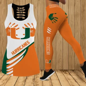 Limited Edition – Customized NCAA Miami Hurricanes Hollow Tank Top & Leggings Set