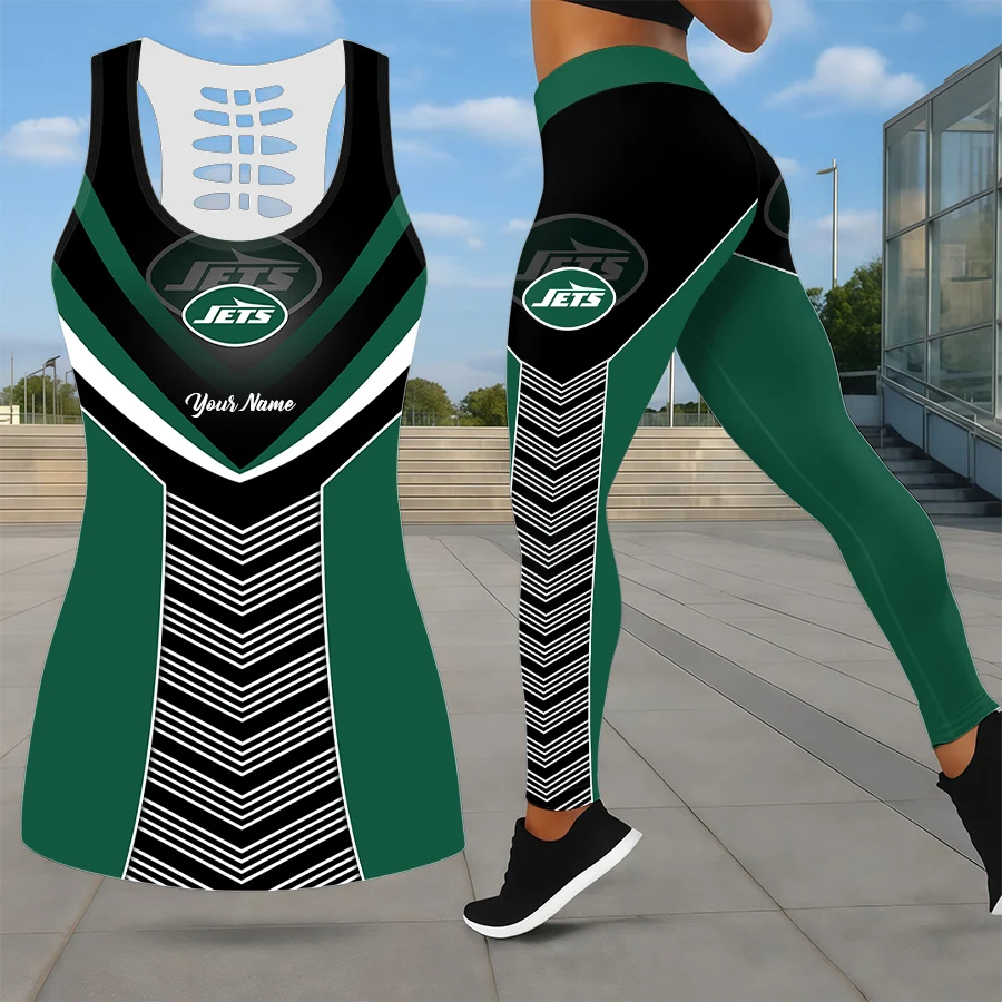 Limited Edition – Customized NFL New York Jets Leggings & Hollow Tank Top Set