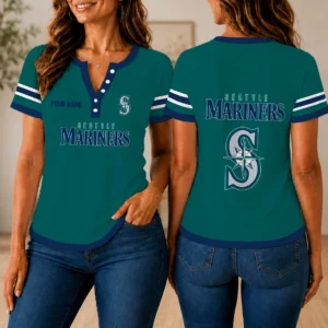 Limited Edition – Customized MLB Seattle Mariners Women’s Short Sleeve Henley T-Shirt