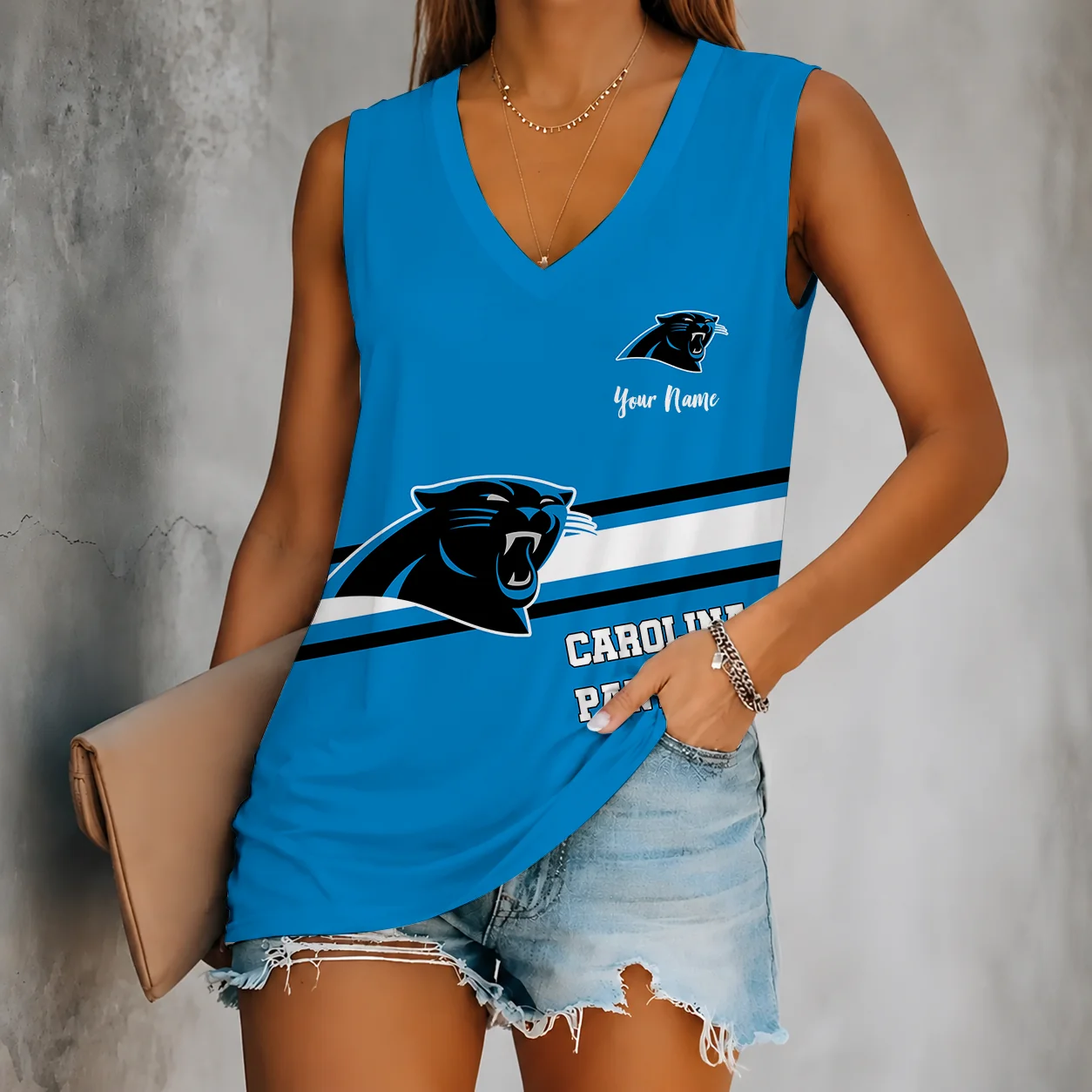 Limited Edition – Customized NFL Carolina Panthers Women’s V-Neck Tank Top