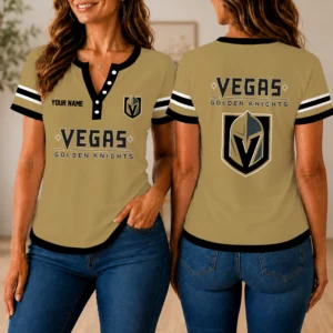 Limited Edition – Customized NHL Vegas Golden Knights Women’s Short Sleeve Henley T-Shirt