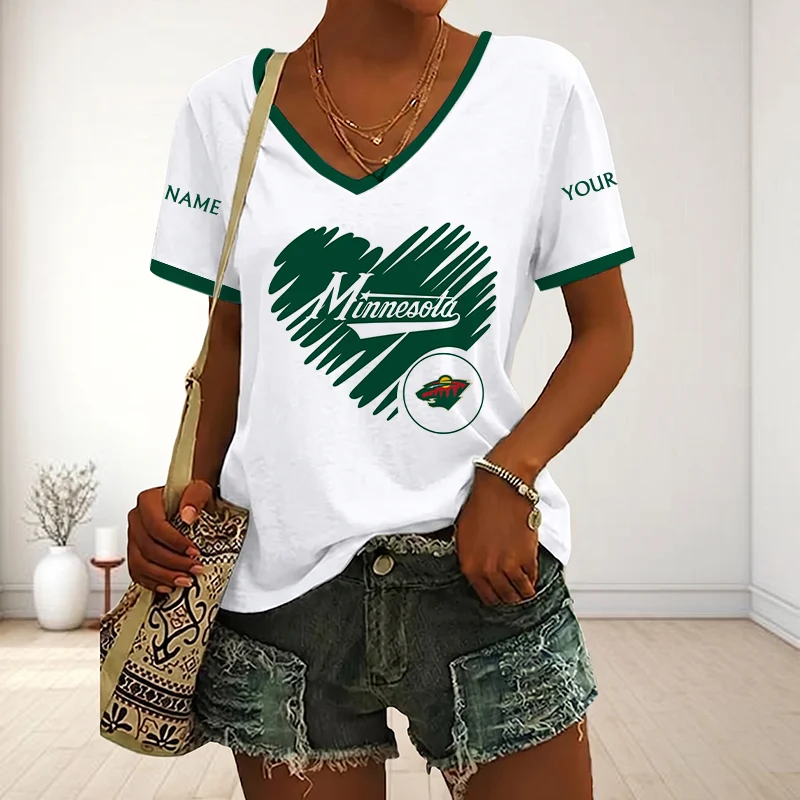 Limited Edition – Customized NHL Minnesota Wild V-Neck Female Shirt