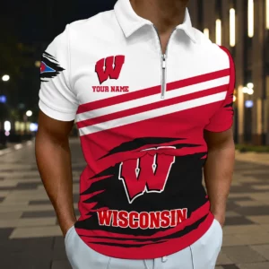 Limited Edition – Customized NCAA Wisconsin Badgers Zip Polo Shirt