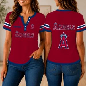 Limited Edition – Customized MLB Los Angeles Angels Women’s Short Sleeve Henley T-Shirt