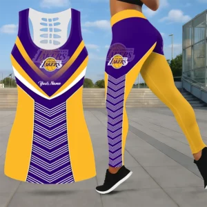 Limited Edition – Customized NBA Los Angeles Lakers Leggings & Hollow Tank Top Set