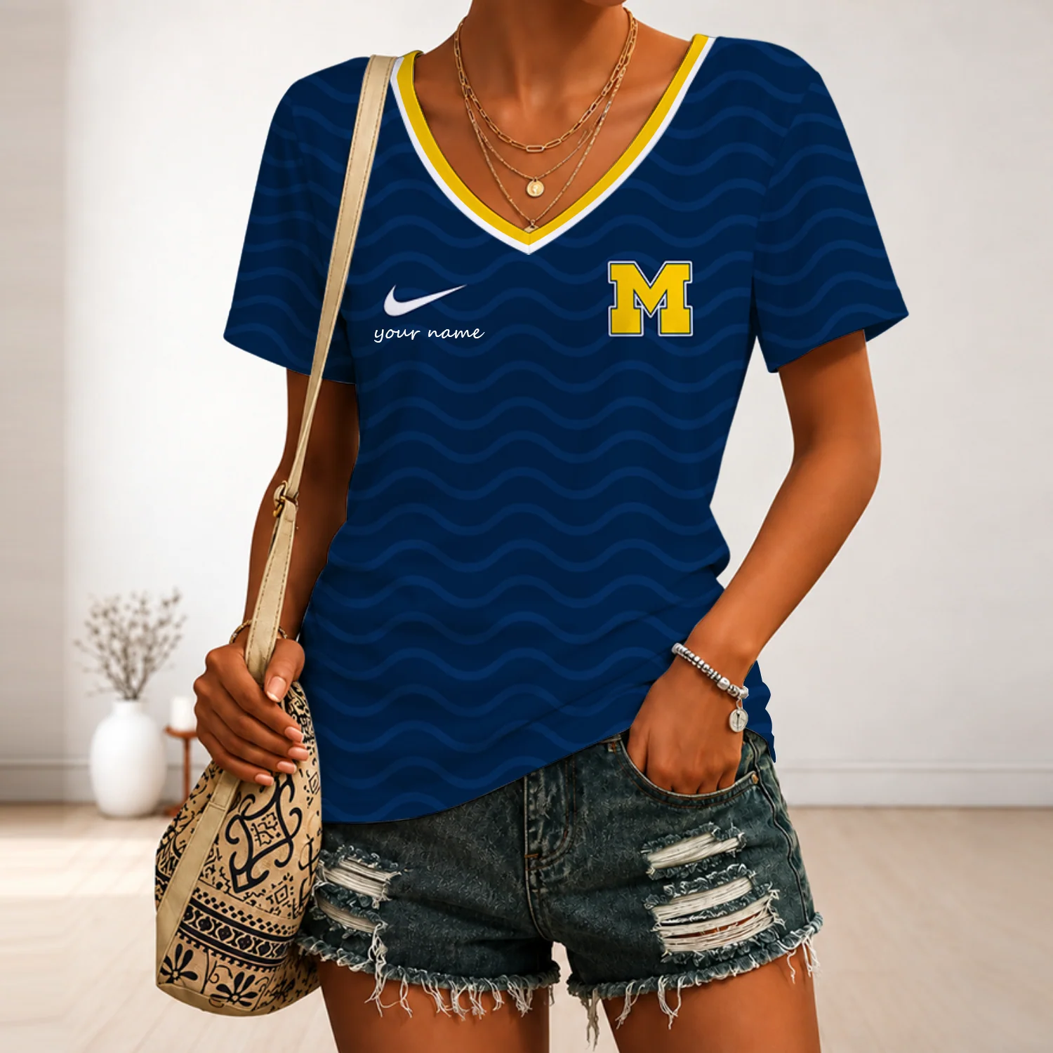 Limited Edition – Customized NCAA Michigan Wolverines Strappy V-Neck Female Shirt
