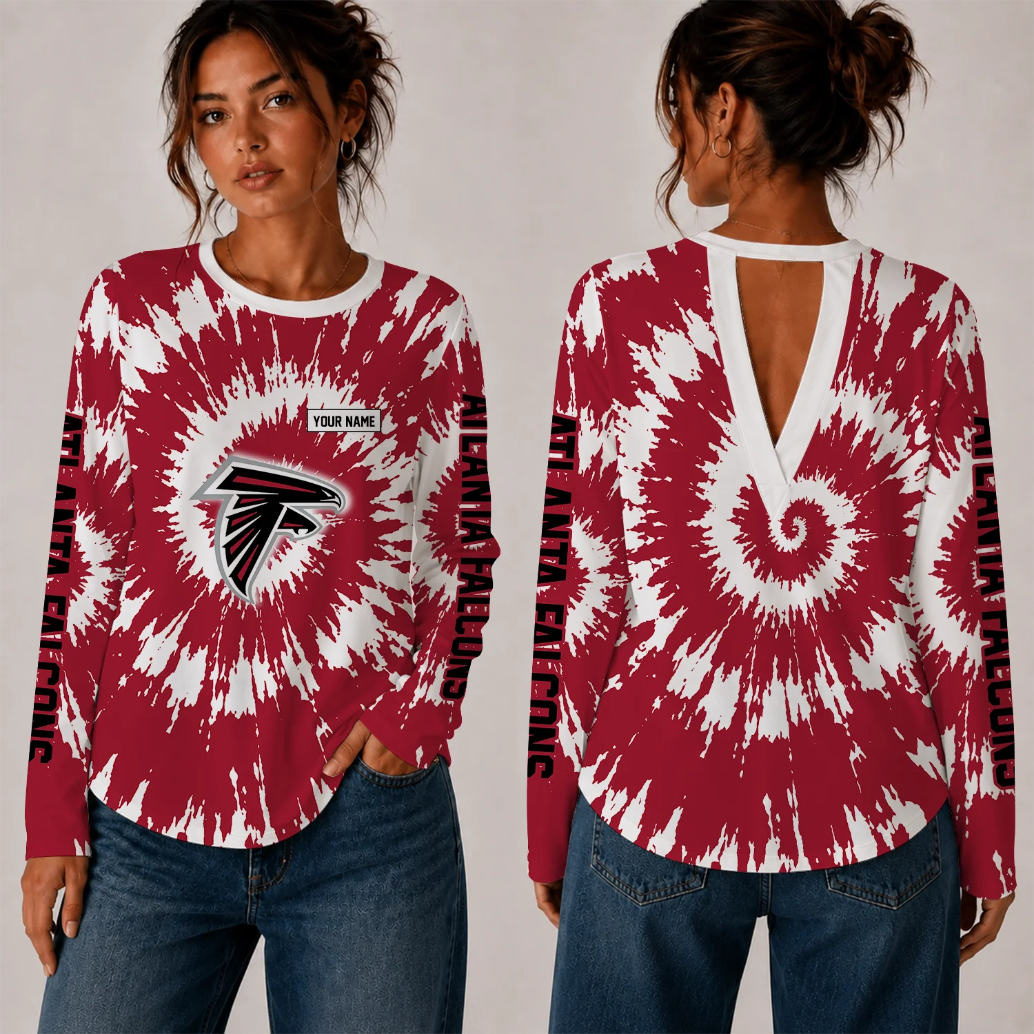 Limited Edition – Customized NFL Atlanta Falcons Women’s Back V-Cut Long-Sleeve Shirt
