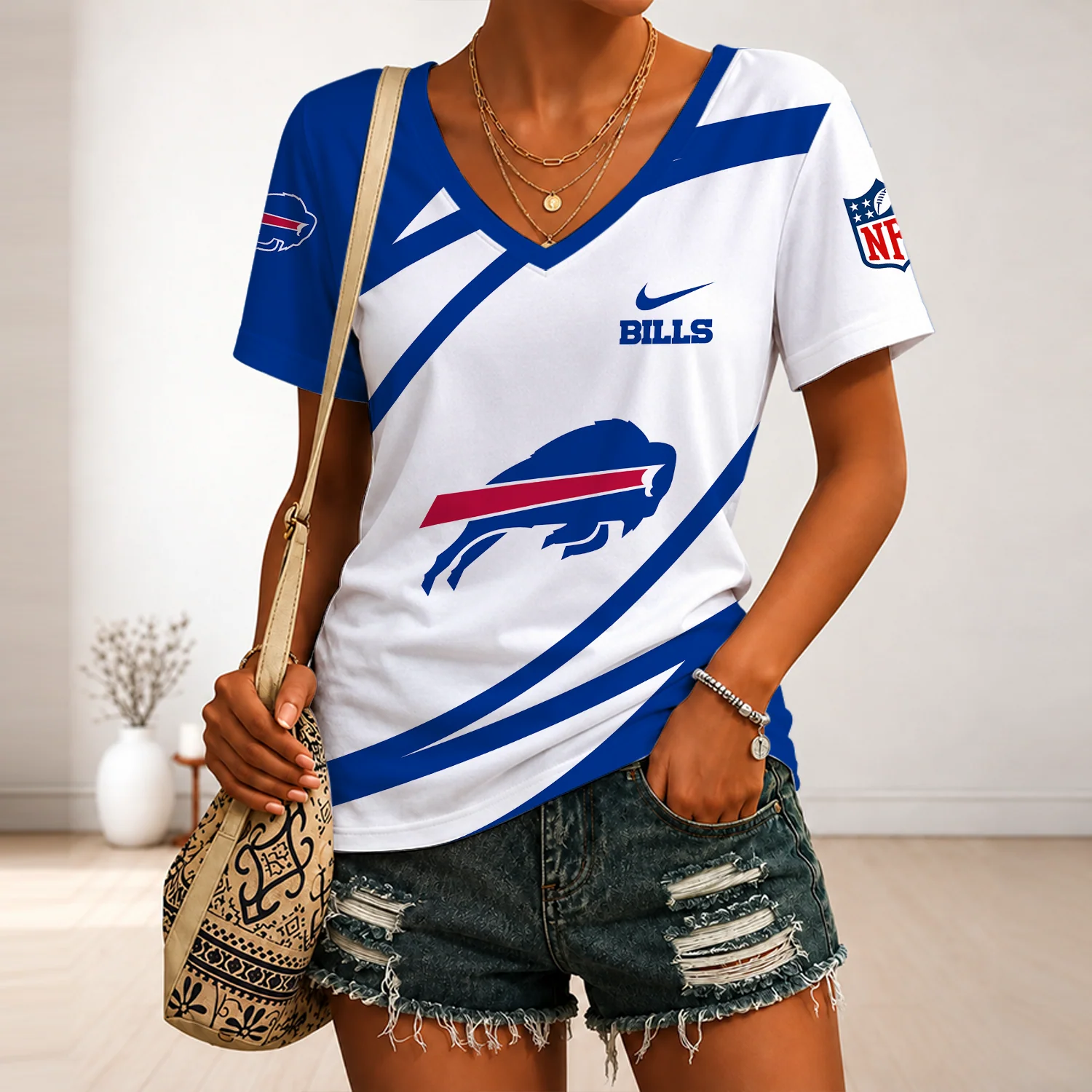 Limited Edition – Customized NFL Buffalo Bills V-Neck Female Shirt - Image 3