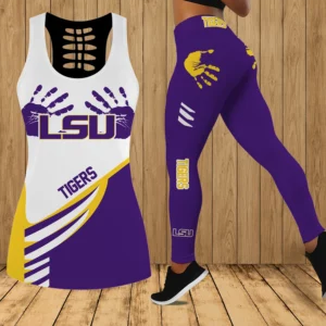 Limited Edition – Customized NCAA Lsu Tigers Strappy Hollow Tank Top & Leggings Set