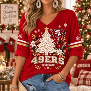 Limited Edition – Customized NFL San Francisco 49ers Women’s Heart V-Neck Long Sleeve Shirt