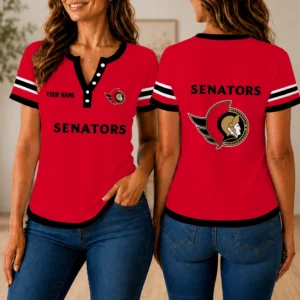 Limited Edition – Customized NHL Ottawa Senators Women’s Short Sleeve Henley T-Shirt