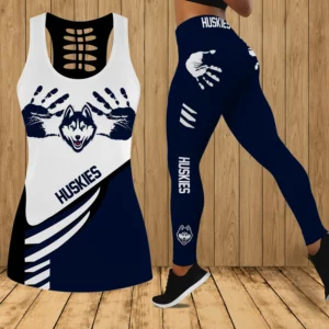 Limited Edition – Customized NCAA Uconn Huskies Strappy Hollow Tank Top & Leggings Set