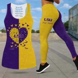 Limited Edition – Customized NCAA Lsu Tigers Leggings & Hollow Tank Top Set