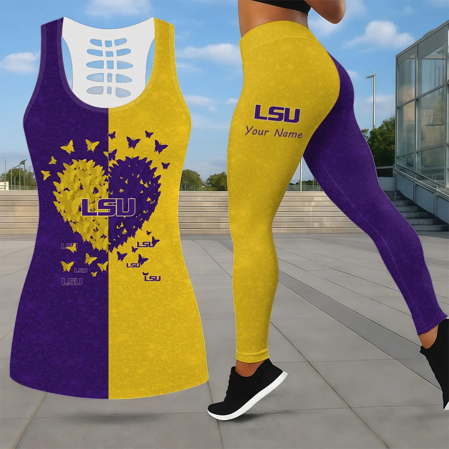 Limited Edition – Customized NCAA Lsu Tigers Leggings & Hollow Tank Top Set