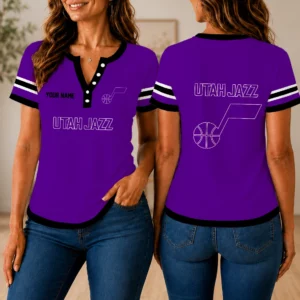 Limited Edition – Customized NBA Utah Jazz Women’s Short Sleeve Henley T-Shirt