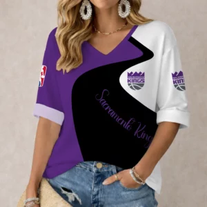 Limited Edition – Customized NBA Sacramento Kings Women’s V-Neck Long Sleeve Shirt