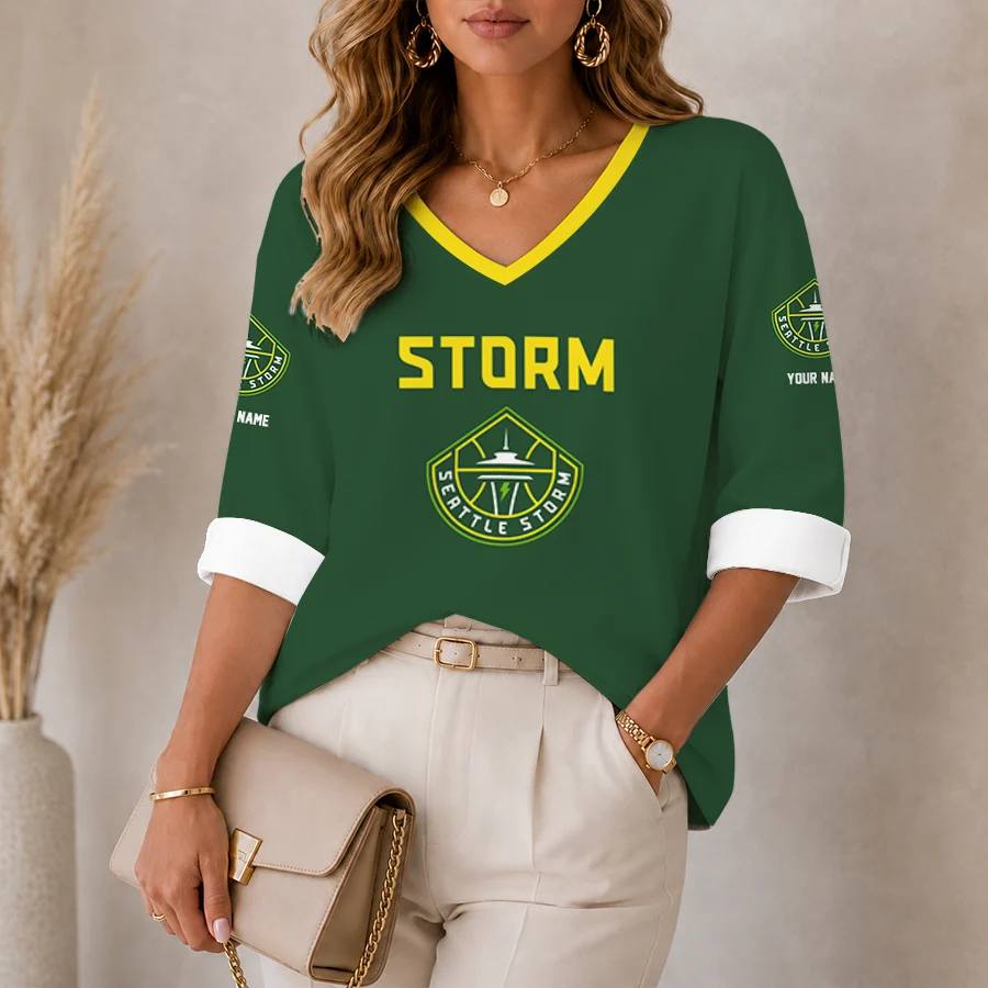 Limited Edition – Customized WNBA Seattle Storm Women’s Heart V-Neck Long Sleeve Shirt
