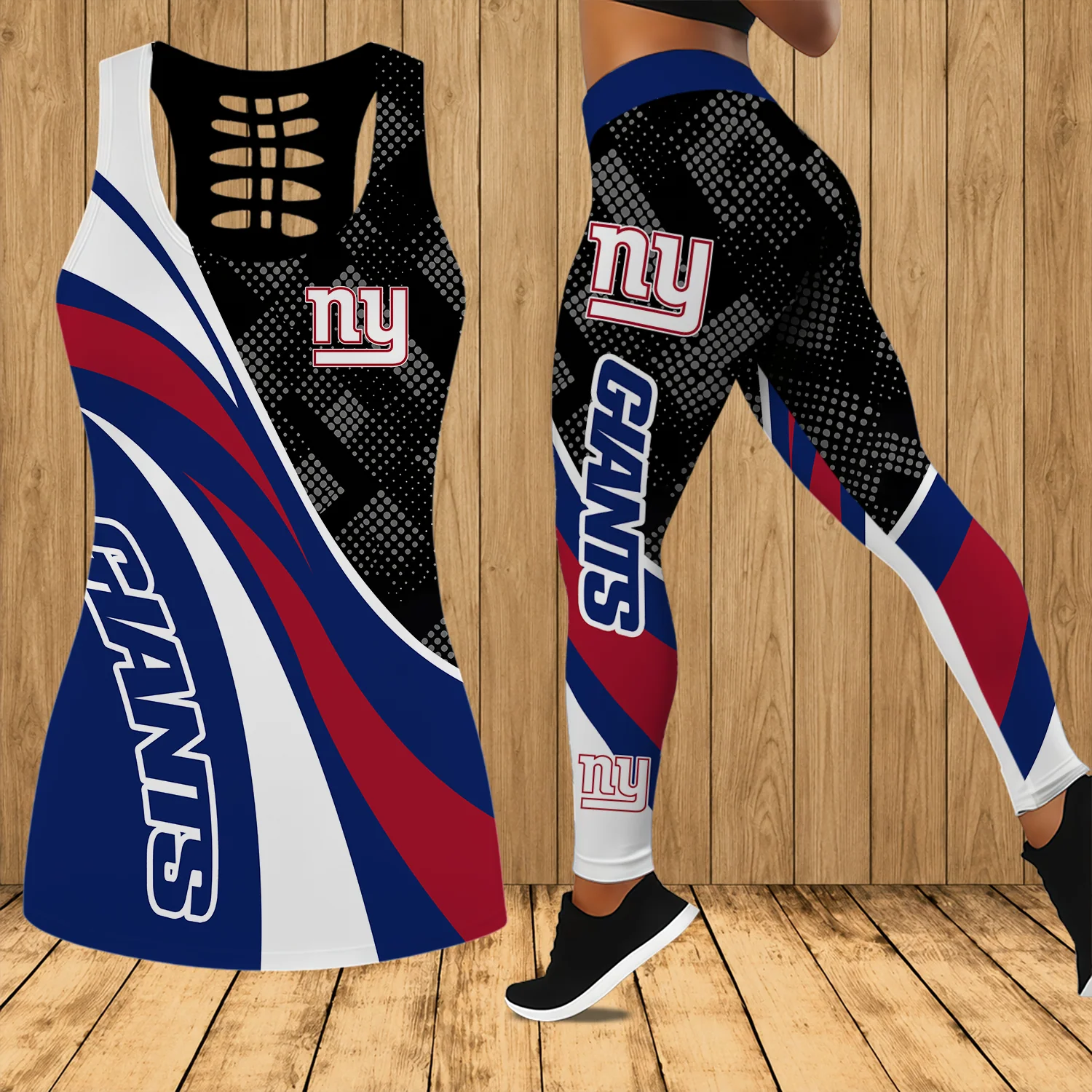 Limited Edition – Customized NFL New York Giants Hollow Tank Top & Leggings Set