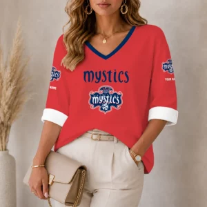 Limited Edition – Customized WNBA Washington Mystics Women’s Heart V-Neck Long Sleeve Shirt