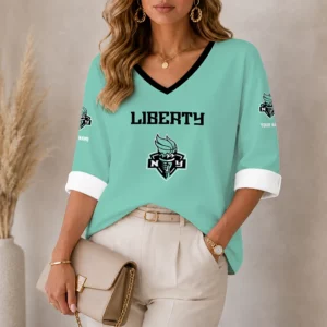 Limited Edition – Customized WNBA New York Liberty Women’s Heart V-Neck Long Sleeve Shirt