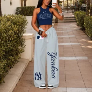 Limited Edition – Customized MLB New York Yankees Women’s Crop Top & Long Pants Set