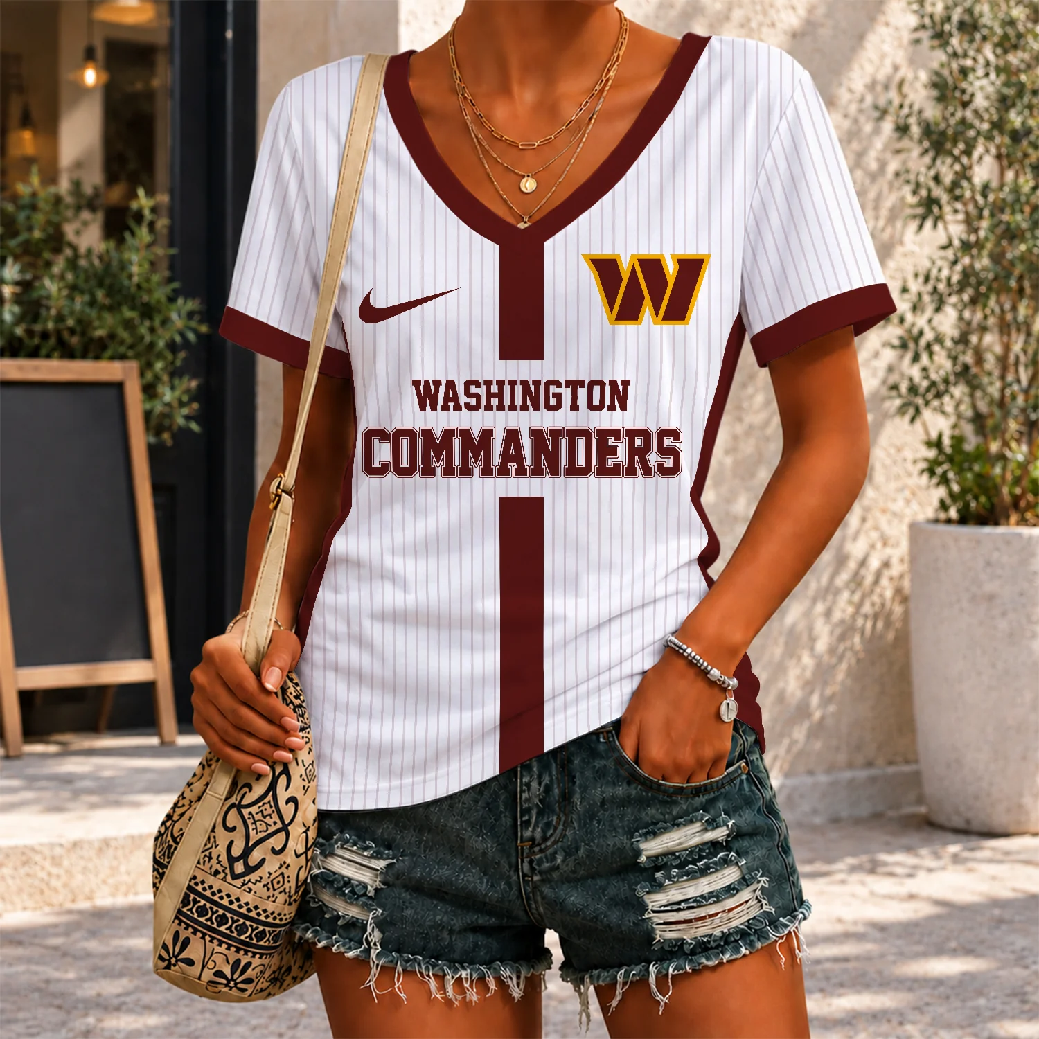 Limited Edition – Customized NFL Washington Commanders V-Neck Female Shirt