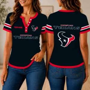 Limited Edition – Customized NFL Houston Texans Women’s Short Sleeve Henley T-Shirt
