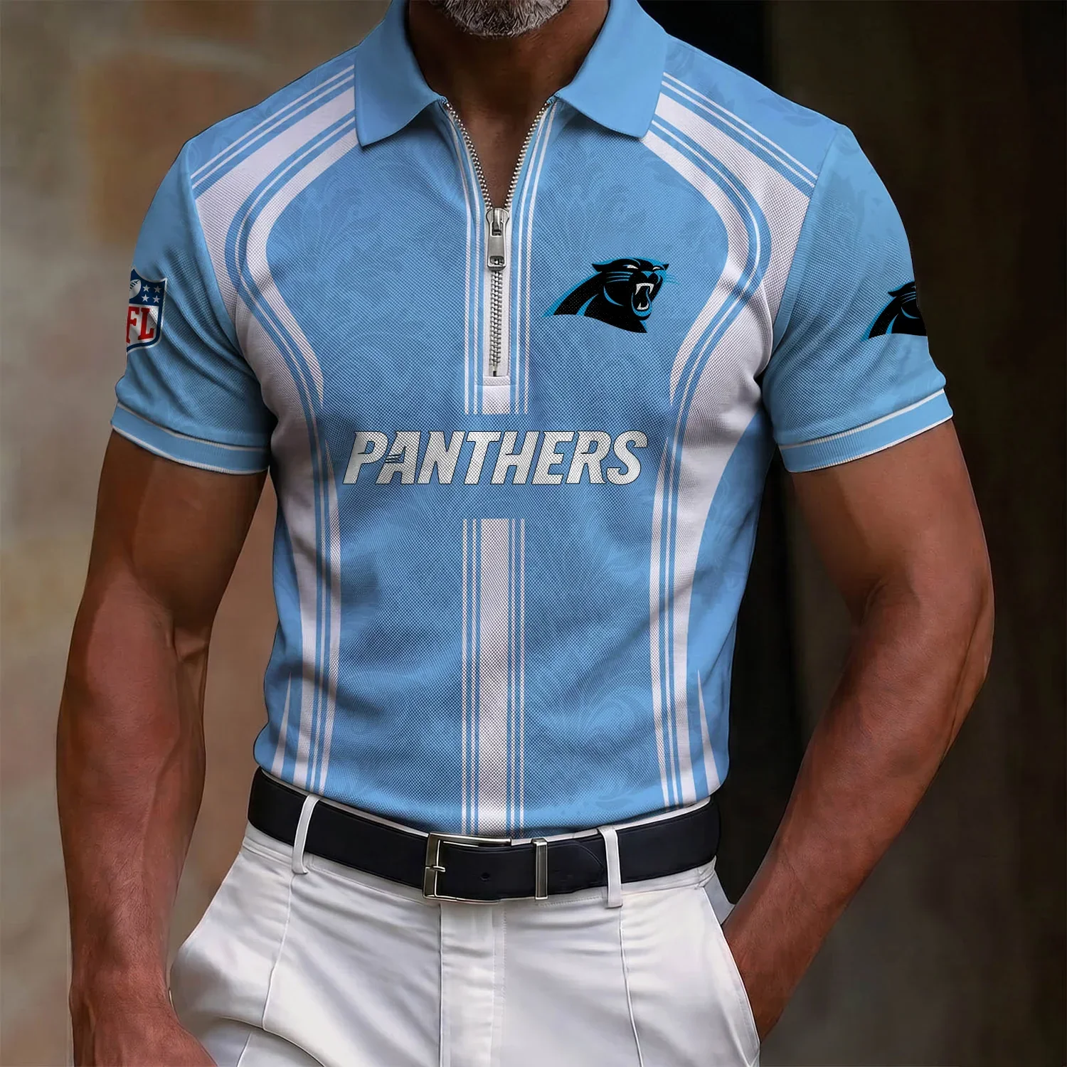 Limited Edition – Customized NFL Carolina Panthers Zip Polo Shirt