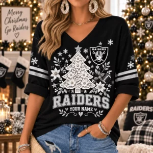 Limited Edition – Customized NFL Las Vegas Raiders Women’s Heart V-Neck Long Sleeve Shirt