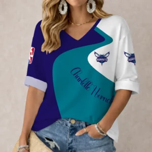 Limited Edition – Customized NBA Charlotte Hornets Women’s V-Neck Long Sleeve Shirt