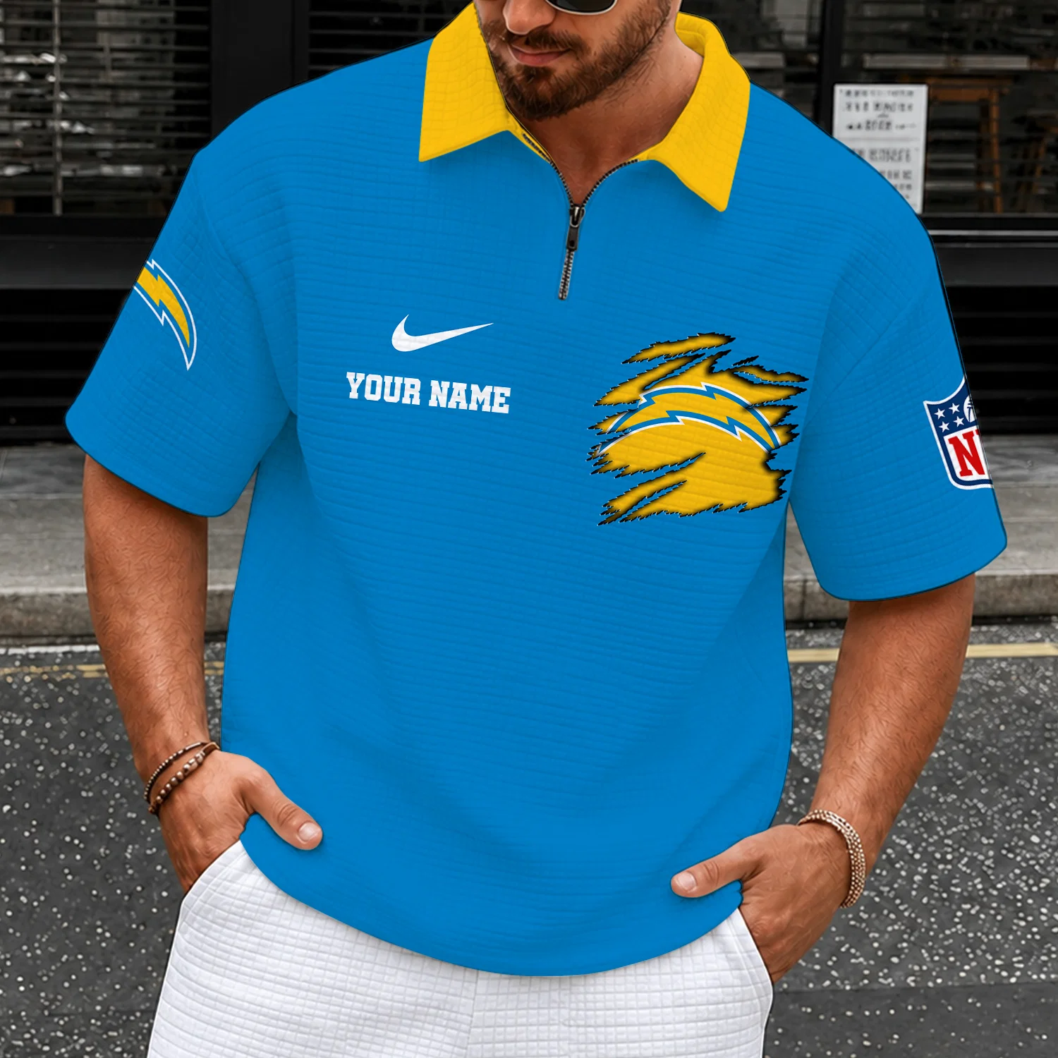 Limited Edition – Customized NFL Los Angeles Chargers Quarter-Zip Polo Shirt