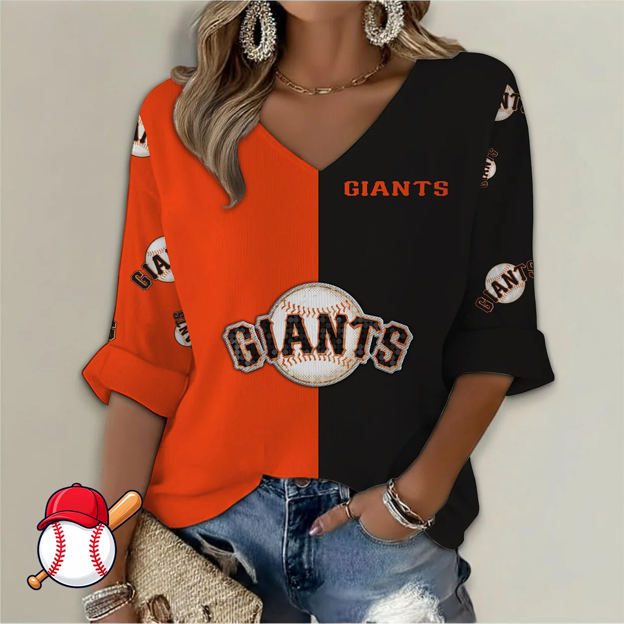 Limited Edition – Customized MLB San Francisco Giants Women’s V-Neck Long Sleeve Shirt