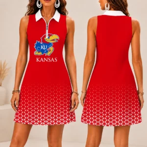 Limited Edition – Customized NCAA Kansas Jayhawks Women’s Zip Sleeveless Polo Dress