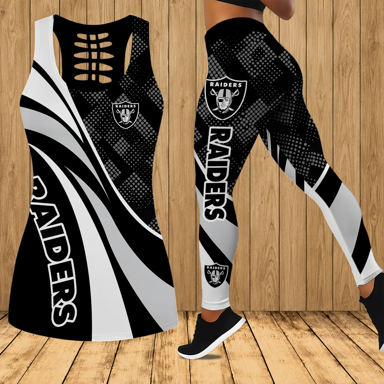 Limited Edition – Customized NFL Las Vegas Raiders Hollow Tank Top & Leggings Set