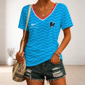 Limited Edition – Customized MLB Miami Marlins V-Neck Female Shirt