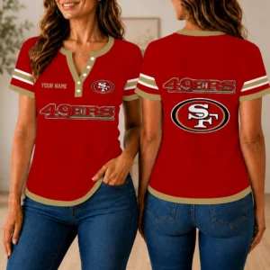 Limited Edition – Customized NFL San Francisco 49Ers Women’s Short Sleeve Henley T-Shirt