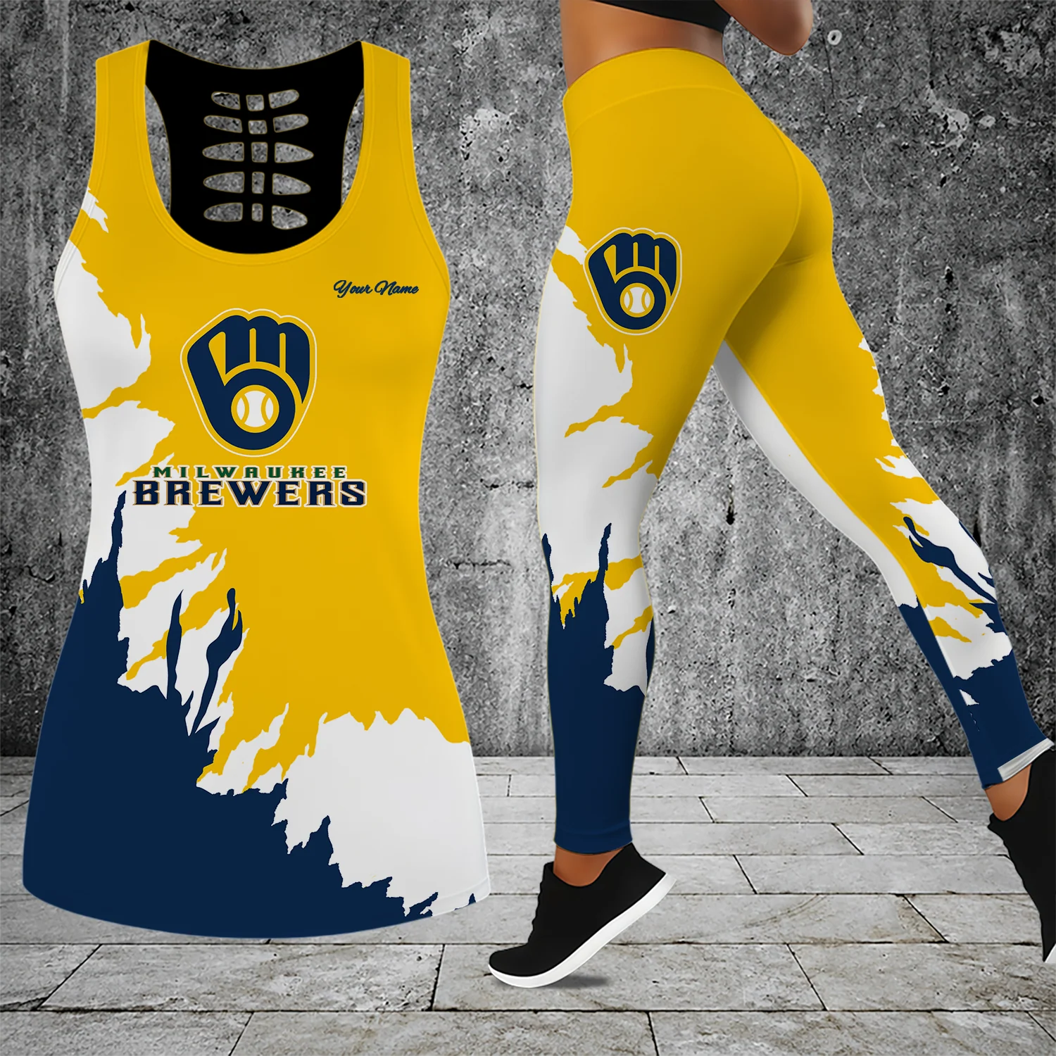 Limited Edition – Customized MLB Milwaukee Brewers Hollow Tank Top & Leggings Set