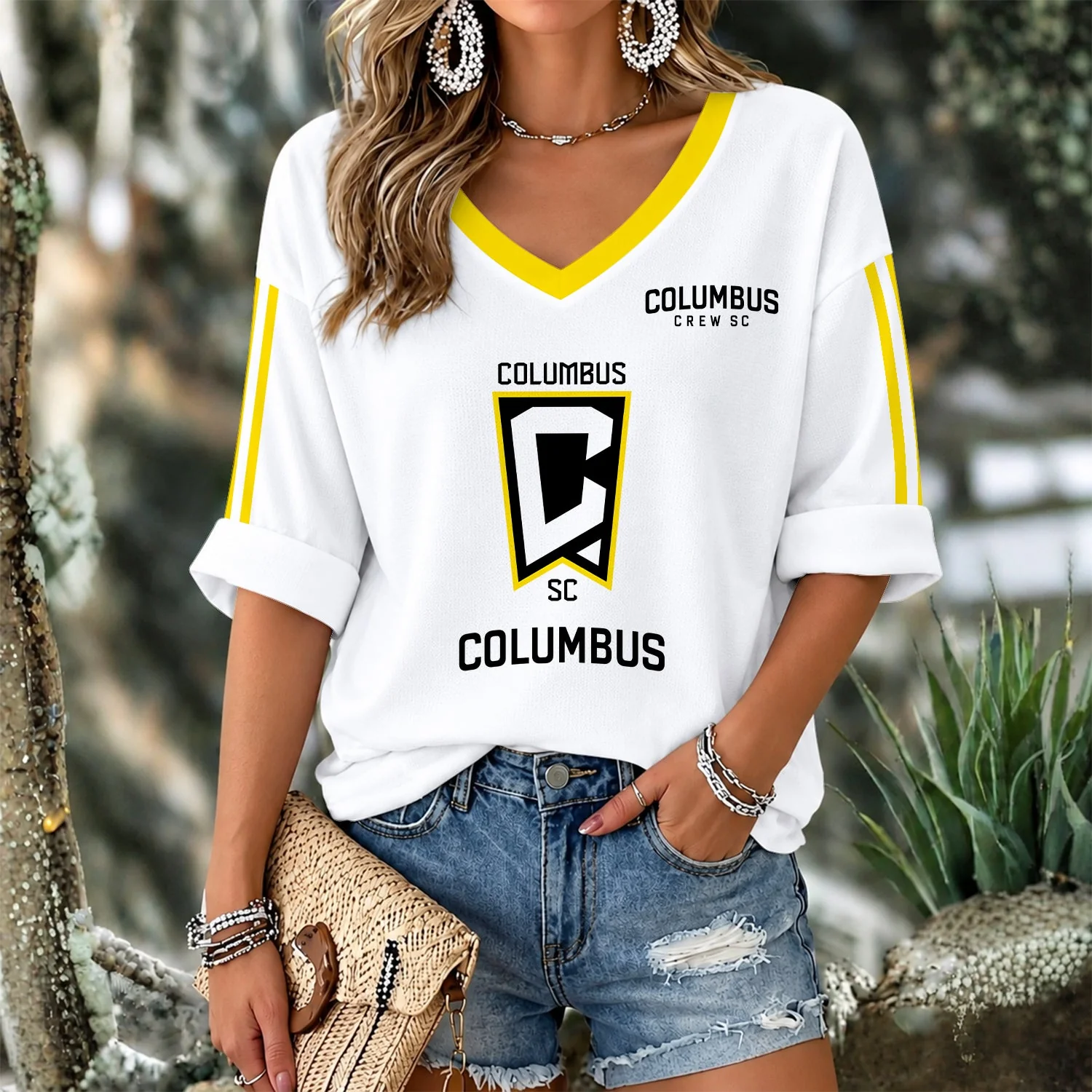 Limited Edition – Customized MLS Columbus Crew Women’s V-Neck Long Sleeve Shirt