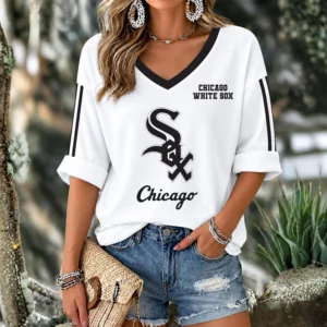 Limited Edition – Customized MLB Chicago White Sox Women’s Heart V-Neck Long Sleeve Shirt