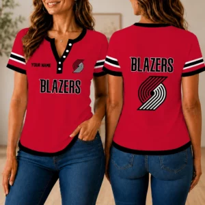 Limited Edition – Customized NBA Portland Trail Blazers Women’s Short Sleeve Henley T-Shirt