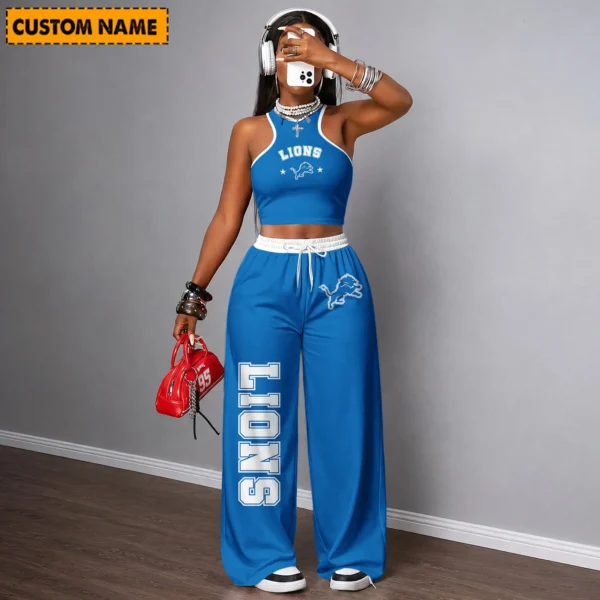 Limited Edition – Customized NFL Detroit Lions Women’s Crop Top & Long Pants Set