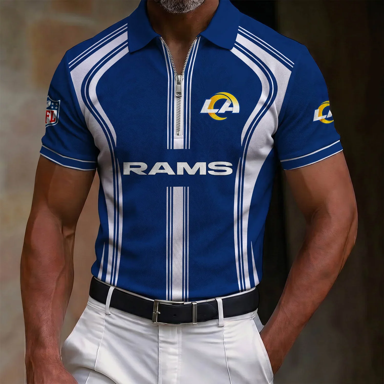 Limited Edition – Customized NFL Los Angeles Rams Zip Polo Shirt