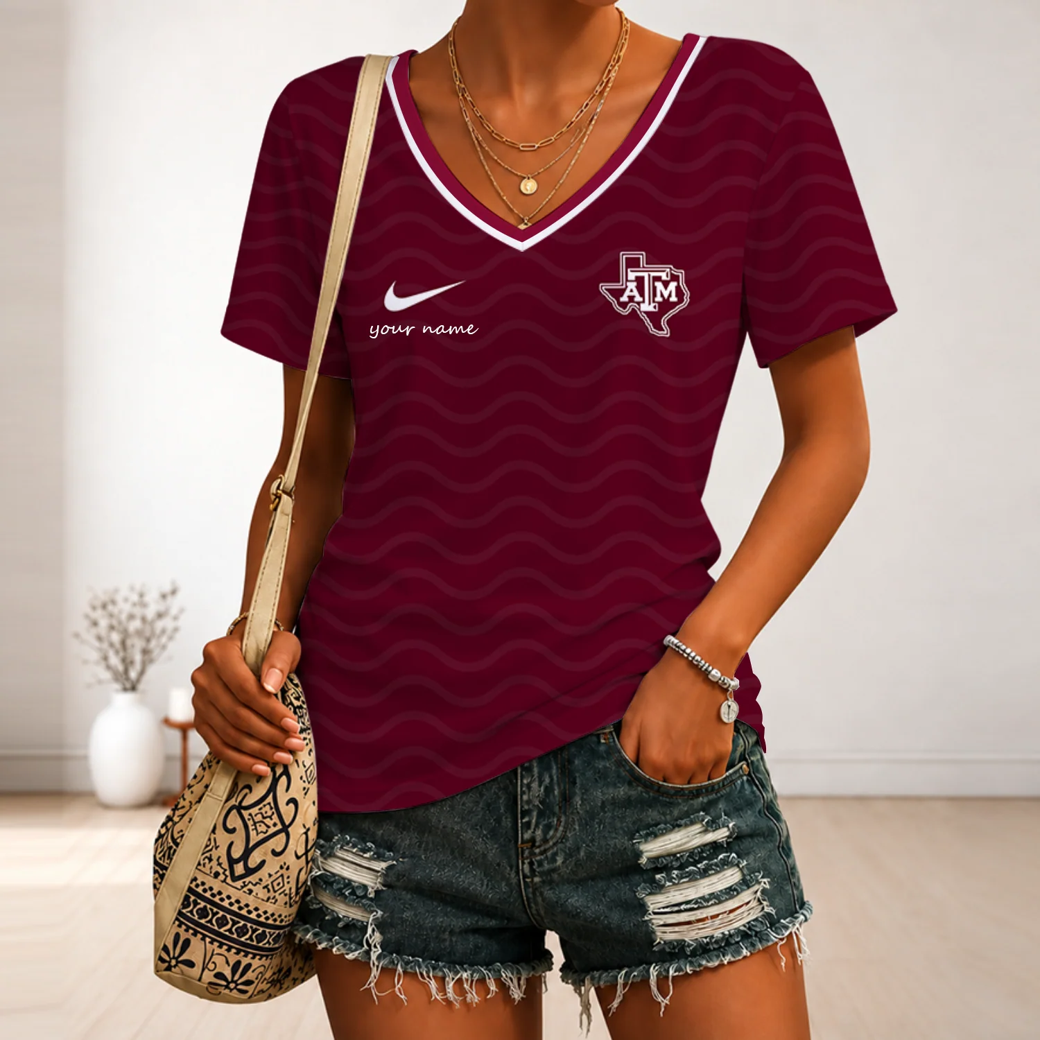 Limited Edition – Customized NCAA Texas A&M Aggies V-Neck Female Shirt