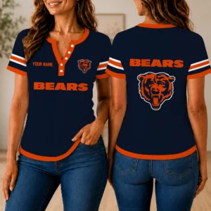 Limited Edition – Customized NFL Chicago Bears Women’s Short Sleeve Henley T-Shirt