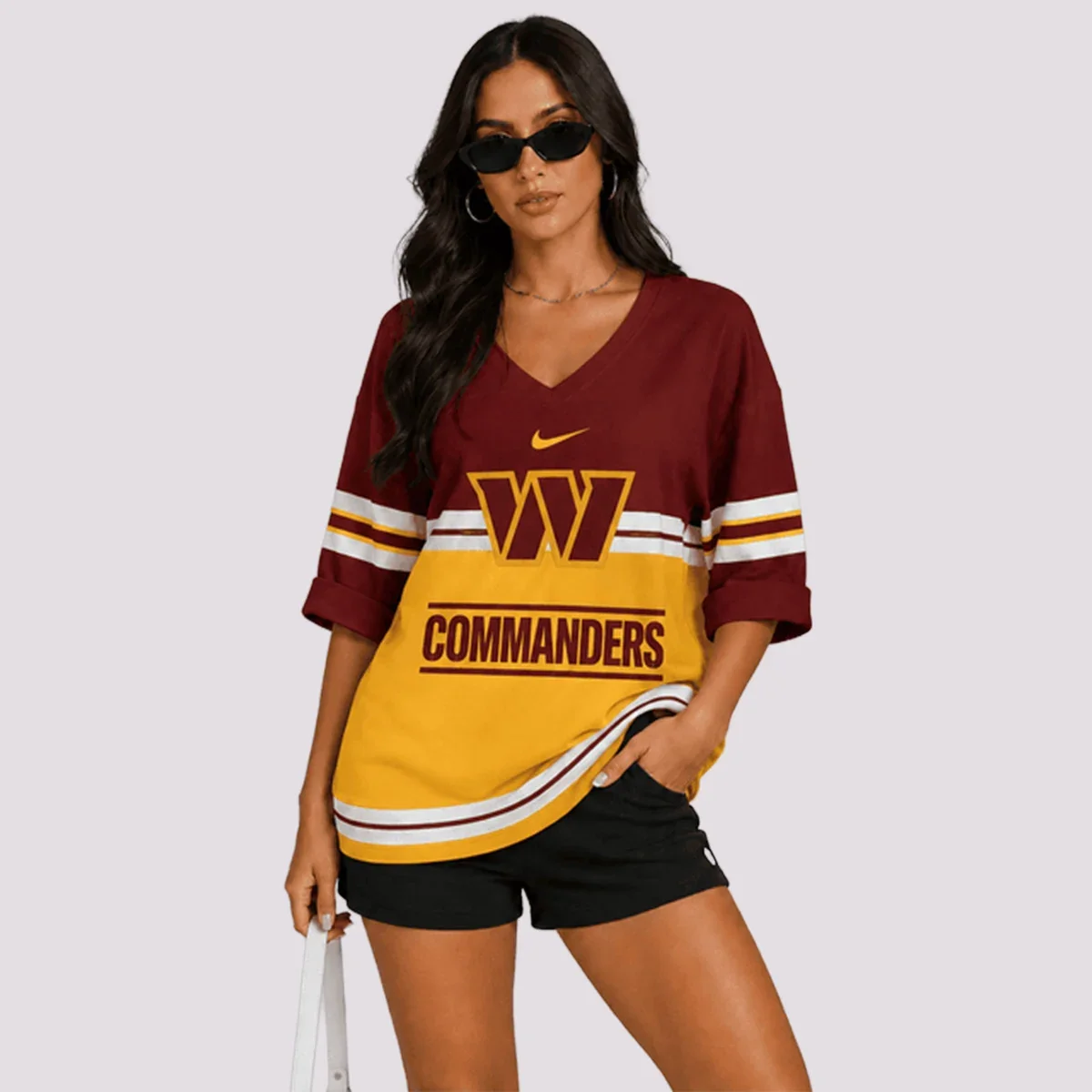 Limited Edition – Customized NFL Washington Commanders Women’s Heart V-Neck Long Sleeve Shirt