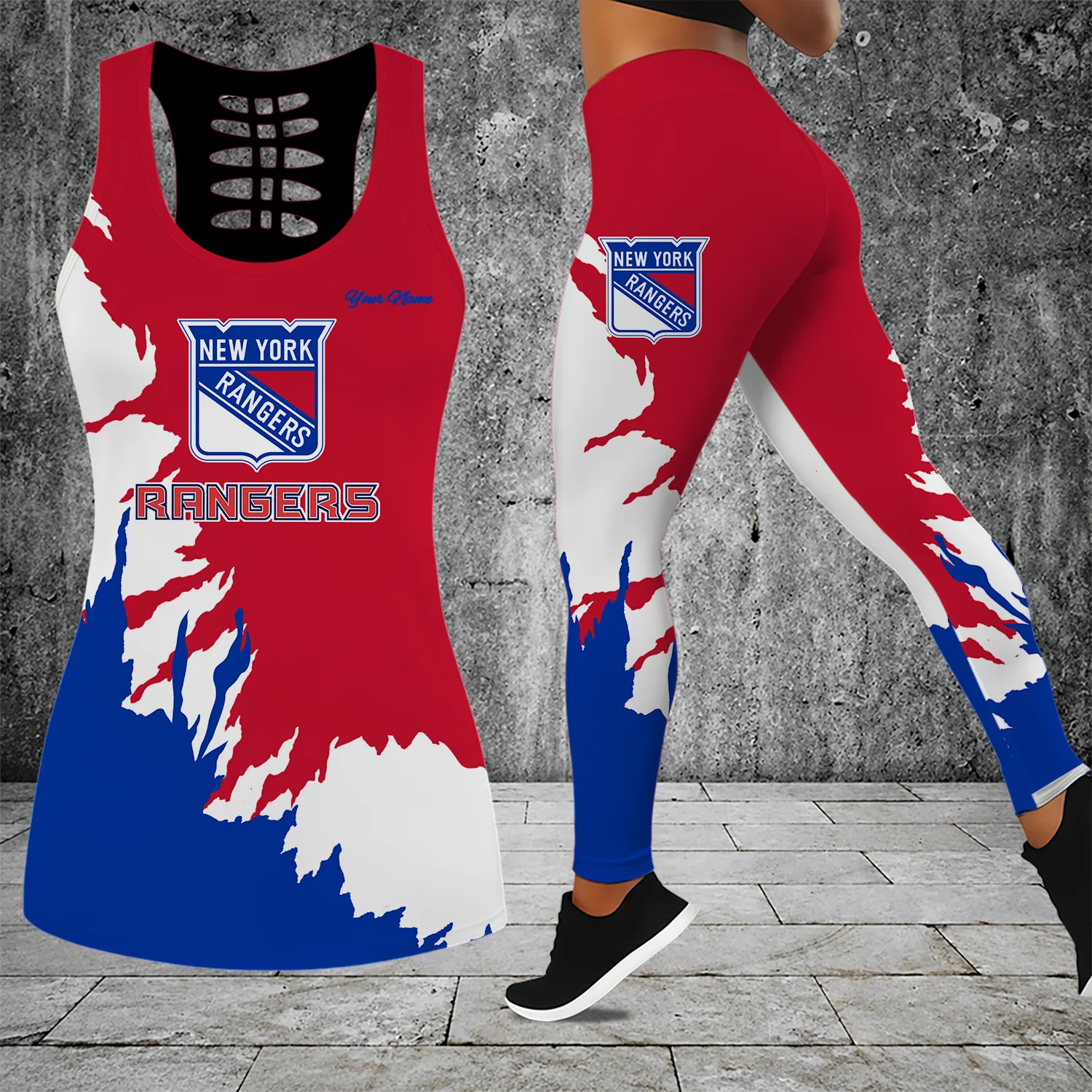 Limited Edition – Customized NHL New York Rangers Hollow Tank Top & Leggings Set