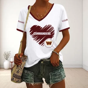 Limited Edition – Customized NFL Washington Commanders V-Neck Female Shirt