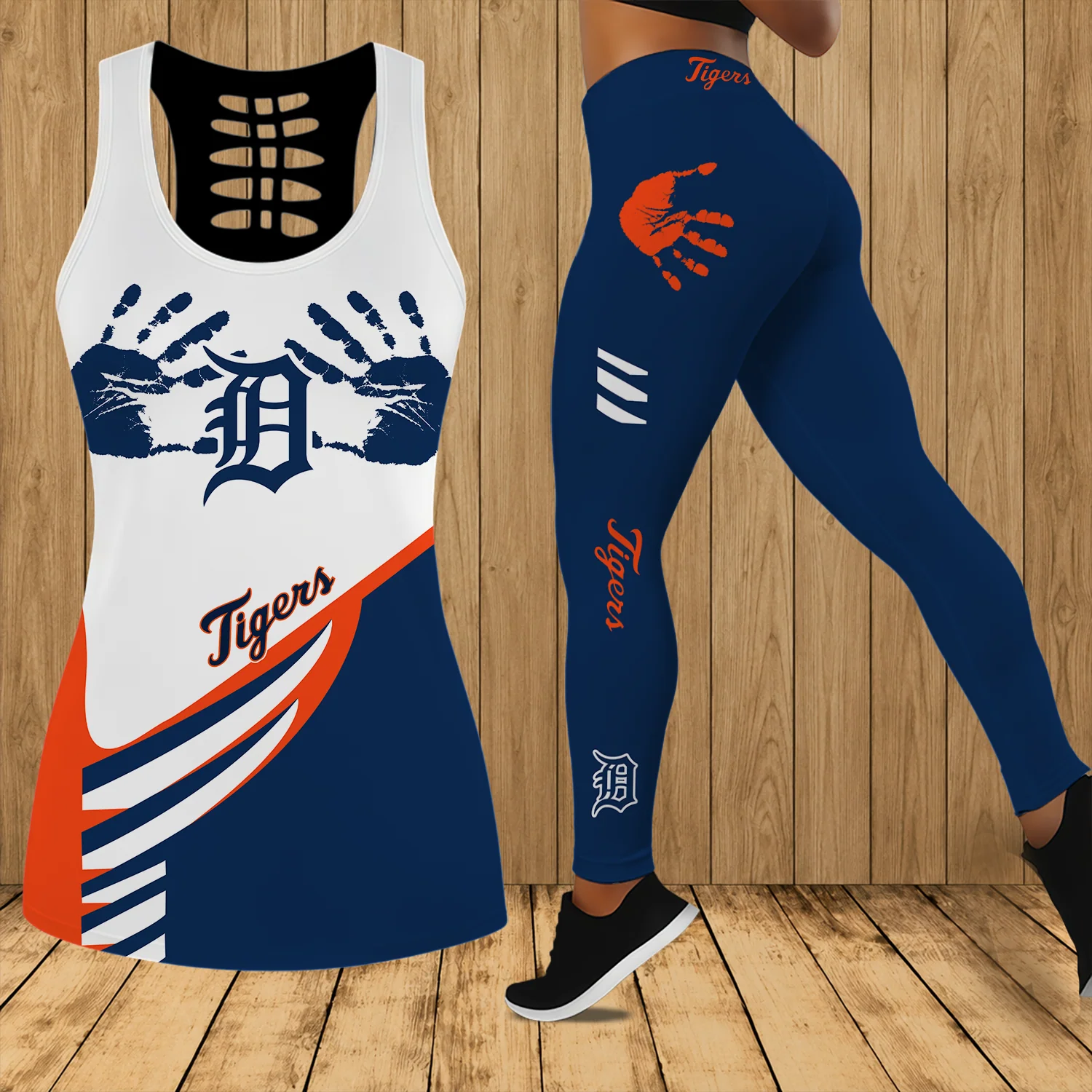 Limited Edition – Customized MLB Detroit Tigers Hollow Tank Top & Leggings Set